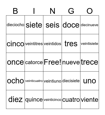 Vocab. Bingo Card