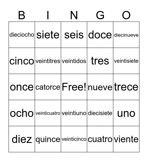 Vocab. Bingo Card