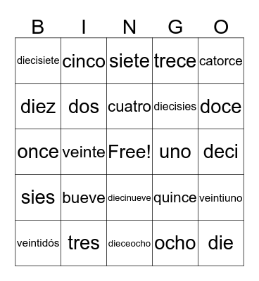 Vocab Bingo Card