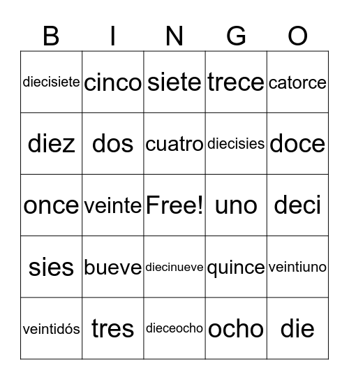 Vocab Bingo Card