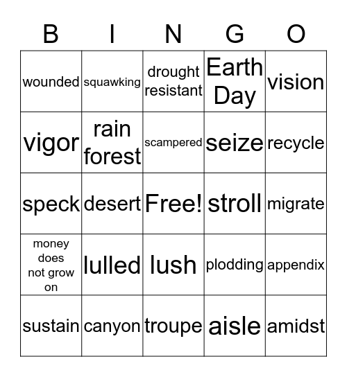 The Tree Lady/The Great Kapok Tree Bingo Card