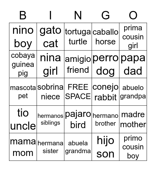 Mi Familia Bingo Card