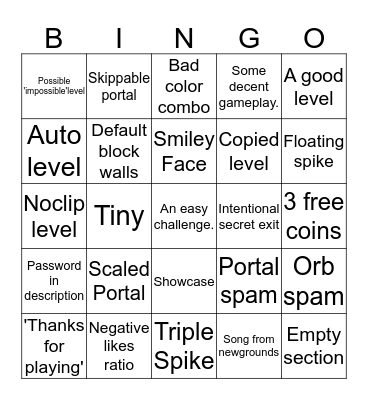 GD: Recent Level Bingo Card