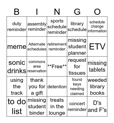 L-Staff Emails Bingo Card