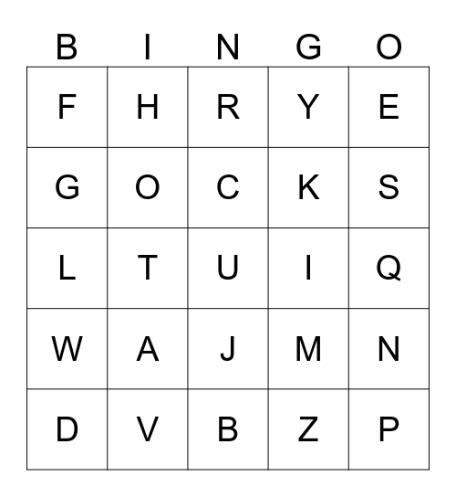 Capital Letter Bingo Card