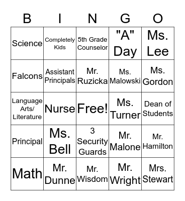 Marrs Magnet Middle School Bingo Card