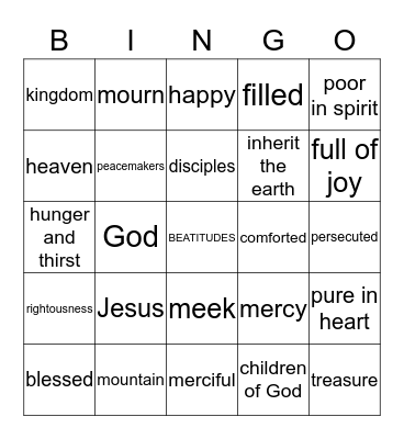 BE-ATTITUDES BINGO Card