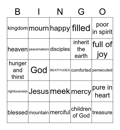 BE-ATTITUDES BINGO Card