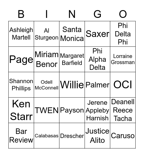 Pepperdine Law Bingo Card