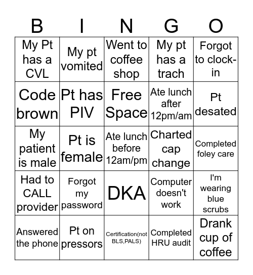 Health Care Week Bingo Card