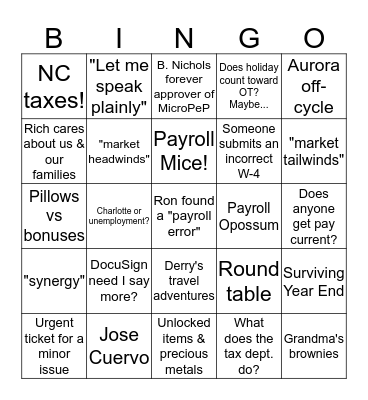 Payroll/NN Memories Bingo Card