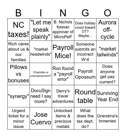 Payroll/NN Memories Bingo Card