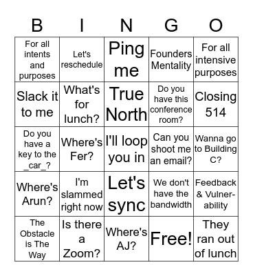 Ridecell Workplace Phrases Bingo Card
