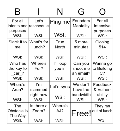 Ridecell Workplace Phrases Bingo Card