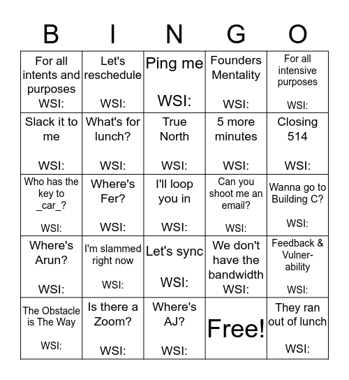 Ridecell Workplace Phrases Bingo Card