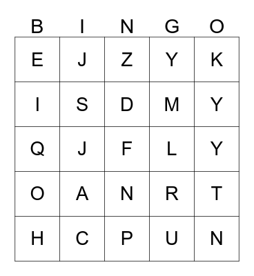 Letters In Our Names Bingo Card