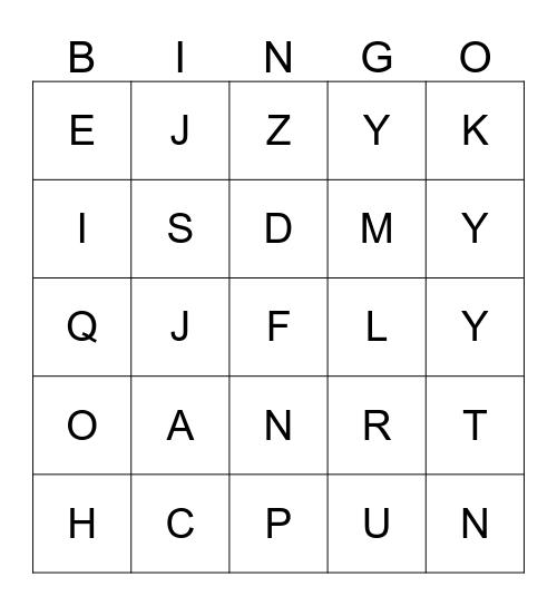 Letters In Our Names Bingo Card