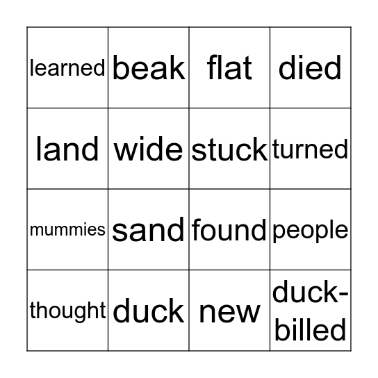 Dinosaur With a Beak Bingo Card