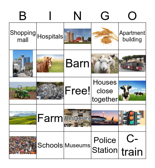Urban and Rural Bingo  Bingo Card