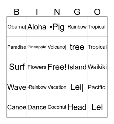 Hawaiian Bingo Card