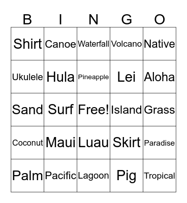 Hawaiian Bingo Card