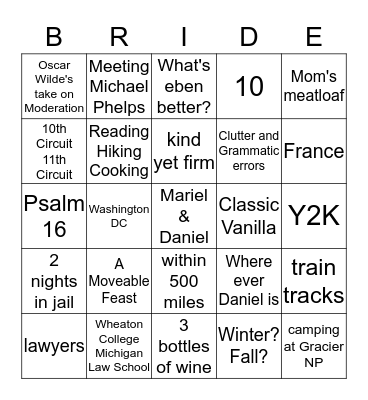Meet the Bride BINGO Card