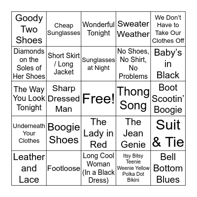 Clothing Time Bingo Card