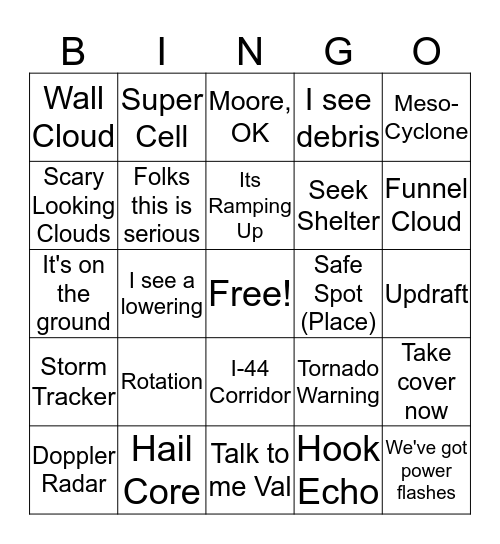 Severe Weather Bingo Card