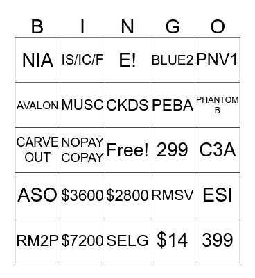 STATE HEALTH PLAN Bingo Card
