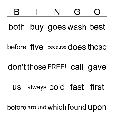 Second Grade Sight Words Bingo Card