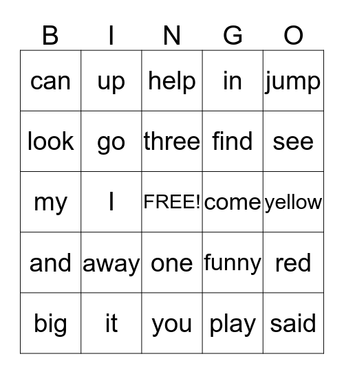 Sight Word Bingo (Pre-K) Bingo Card