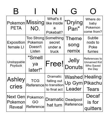 Ashley's Detective Pikachu Bingo Guesses Bingo Card