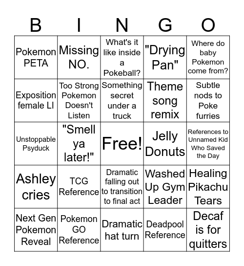 Ashley's Detective Pikachu Bingo Guesses Bingo Card