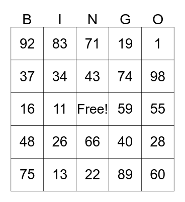 BINGO!!!! Bingo Card