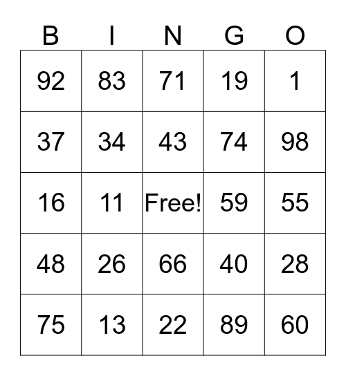 BINGO!!!! Bingo Card