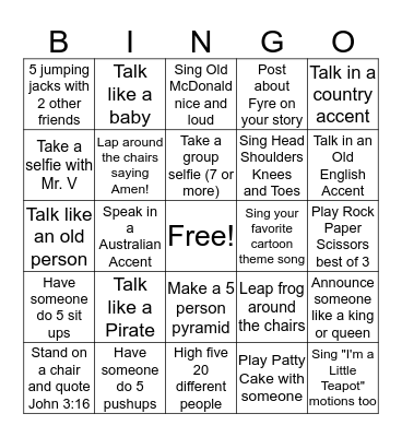 Fyre Bingo Card