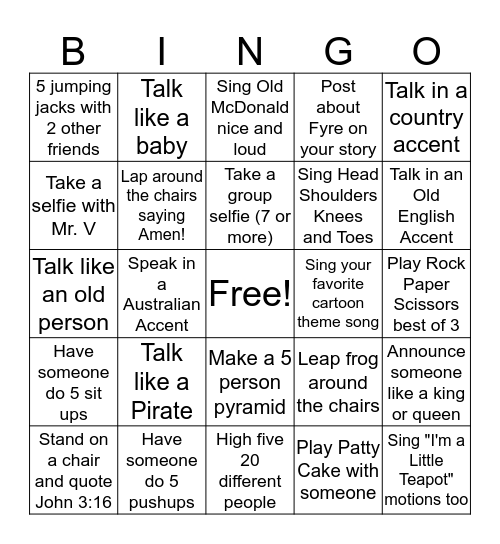 Fyre Bingo Card