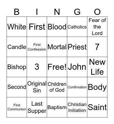 Sacraments of Initiation Review Bingo Card