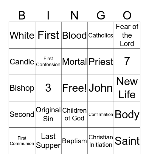 Sacraments of Initiation Review Bingo Card