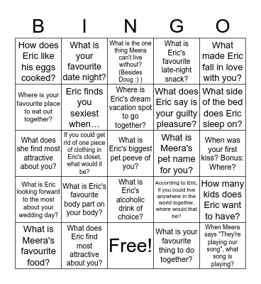 Meera's Bomb Bachelorette Bingo Card