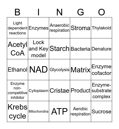 Biology Topic 1 - Game 3 Bingo Card