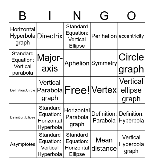 Conic Review Game Bingo Card