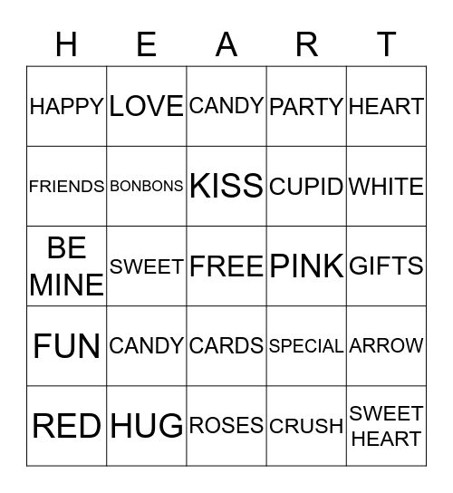 VALENTINE BINGO 2014 Bingo Card