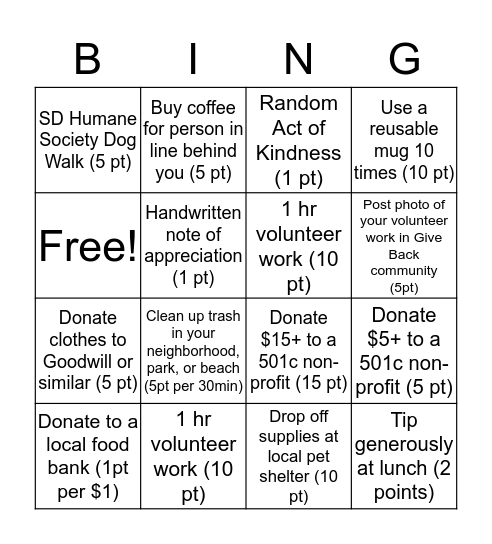 ESET Philanthropy Bingo Card