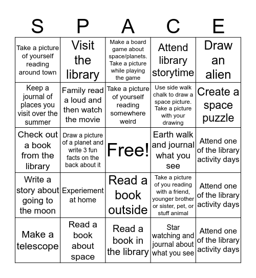 Space Exploration Bingo Card