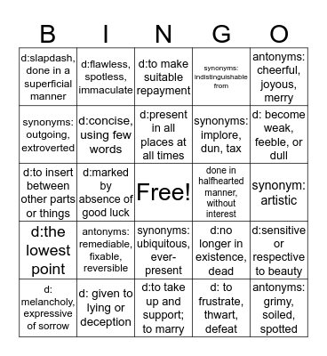 Unit 12 Vocab Bingo Card