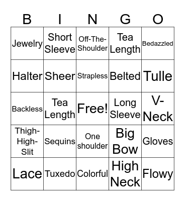 Best Dressed Bingo Card