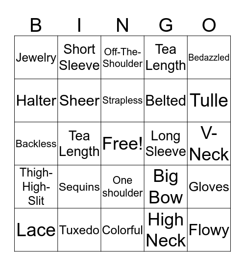 Best Dressed Bingo Card