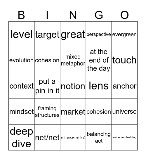 Purveyors of an Approach Bingo Card
