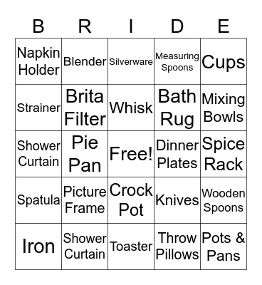 BRIDAL SHOWER BINGO Card
